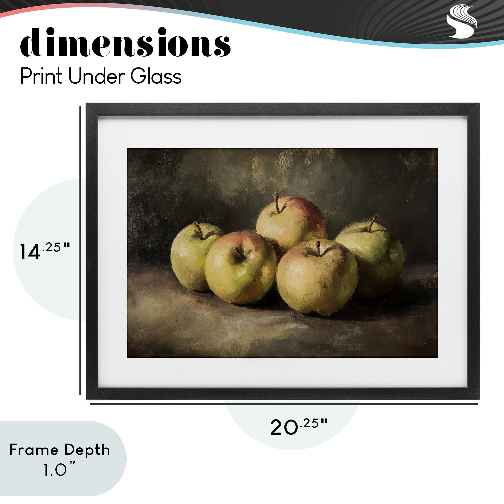 Stupell Industries Apples in Soft Shadow Black Framed Print Under Glass, design by Petal Prints Design