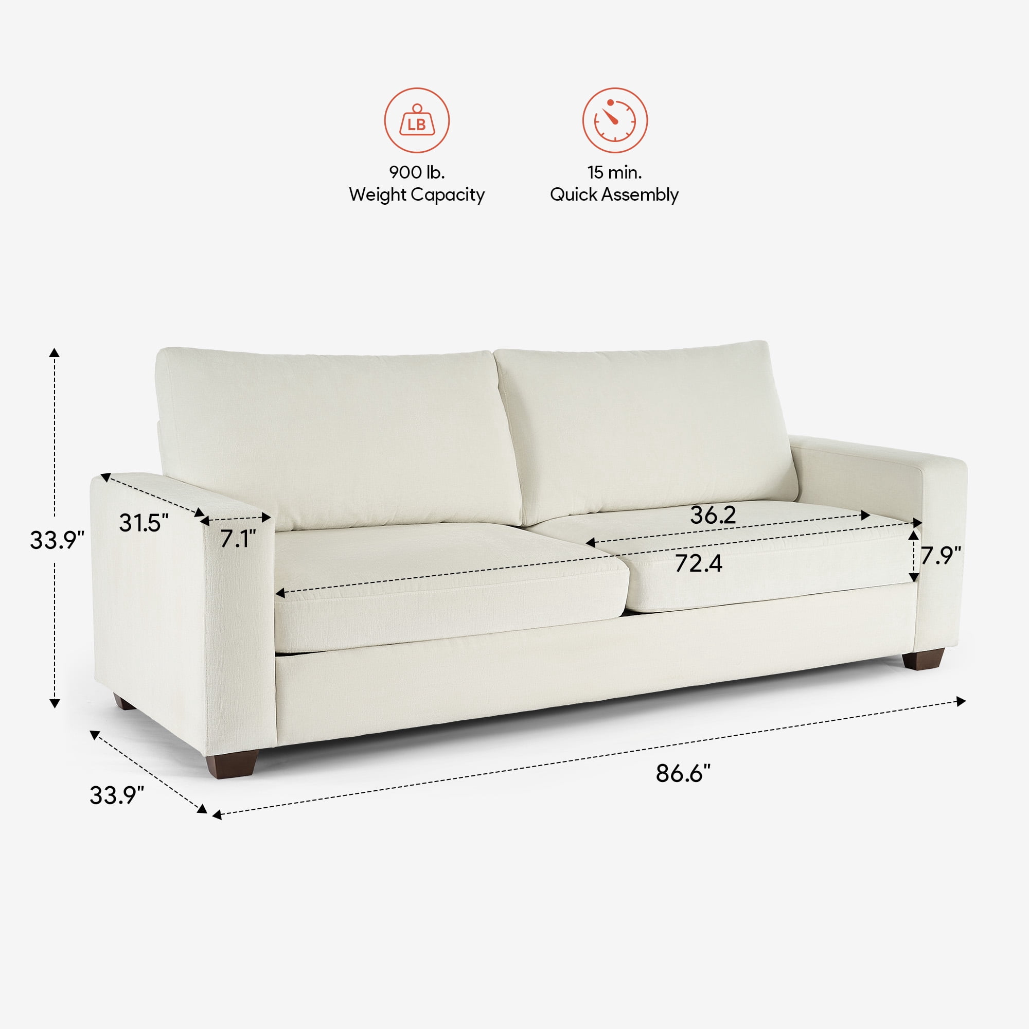 Bestco 86.6" Upholstery Sofa 3 Seater Modern Couch with Deep Seats for Living Room Beige