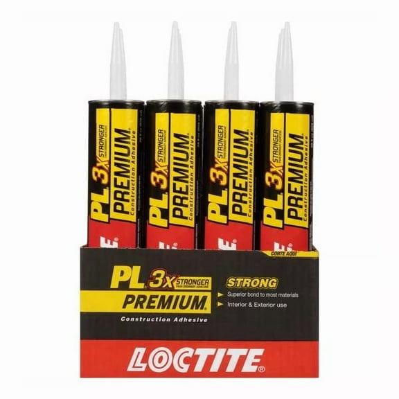 Loctite PL Premium Polyurethane Construction Adhesive, Versatile Construction Glue for Wood, Concrete, Stone, Metal & More- 28 fl oz, Cartridge, 12 Pack