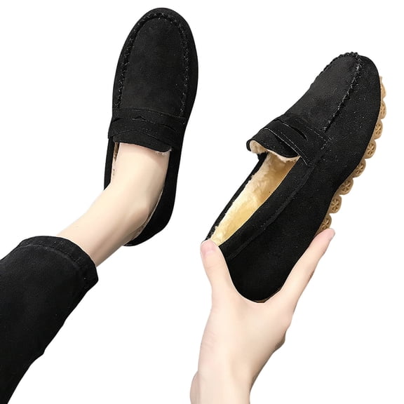 Moccasins for Women House Slippers Indoor Outdoor Plush Women Bedroom Shoes Cozy Women's Loafer Shoes Warm Plush-Lined Winter Slip-On Flats Winter Doudou Flat Cotton Shoes