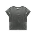 thumbnail image 6 of TiaoBug Women Shiny Metallic Crop Tops Short Sleeve Holographic Shirt Sparkle Disco Party T-Shirt Clubwear Gray S, 6 of 7