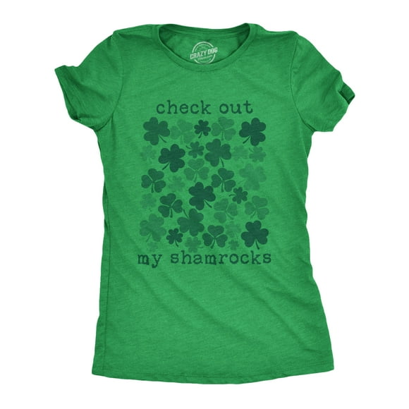 Womens Check Out My Shamrocks T Shirt Funny Saint Paddys Day Clover Graphic Tee for Ladies (Heather Green) - XXL
