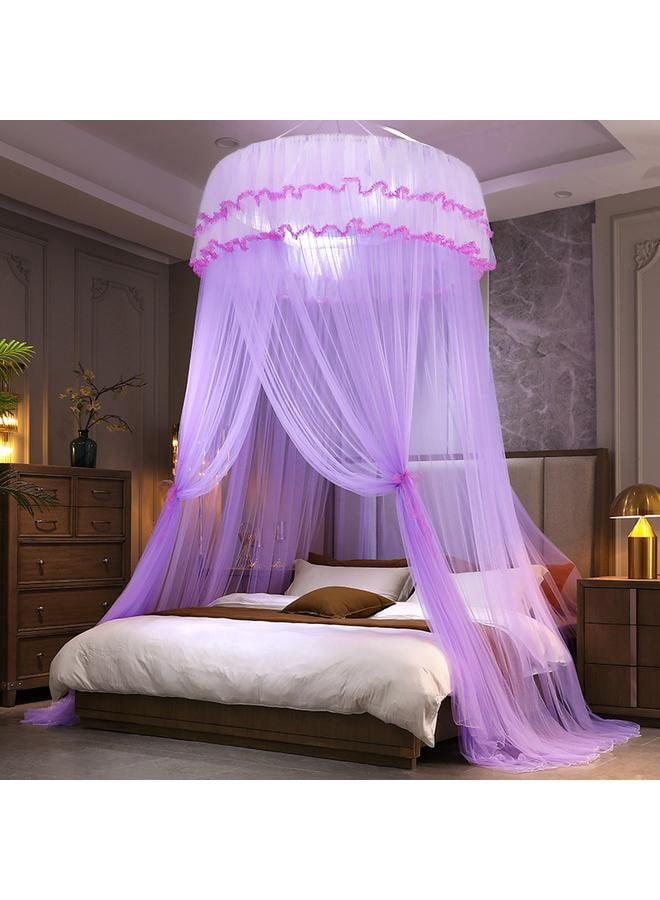 Elegant Bed Canopy Net Polyester Purple 1.5*2m，Luxurious Bed Canopy for Girls & Adults, Round Dome Lace Princess Canopies Netting