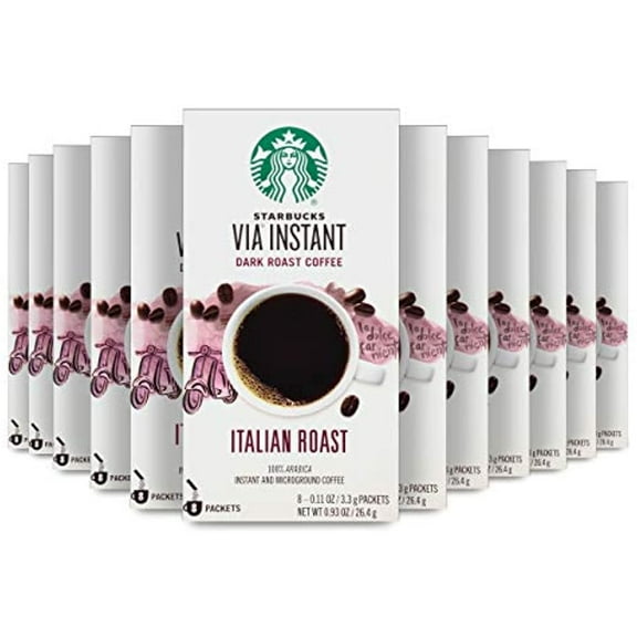 Starbucks Via Instant Coffee—Dark Roast Coffee—Italian Roast—100% Arabica—12 Boxes (96 Packets Total)