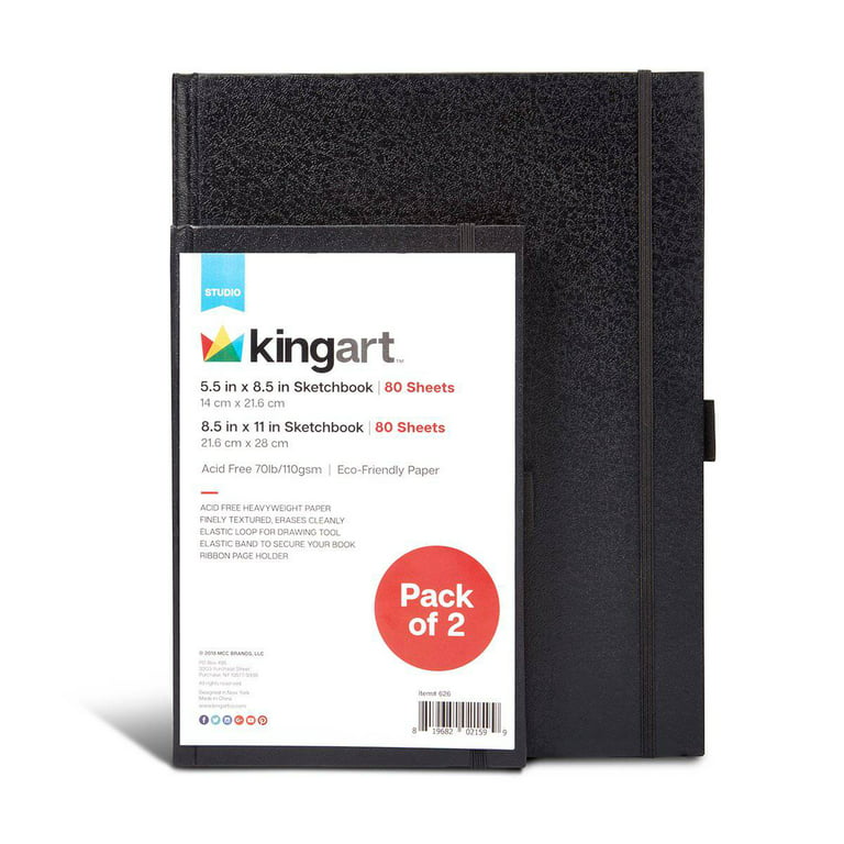  KINGART 625 Black Hardcover 8.5 x 11 Sketchbook Journal,  Perfect Bound, Acid-Free, Finely Textured for Wet & Dry Media, 160 Pages /  80 Sheets : Arts, Crafts & Sewing