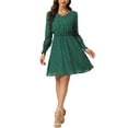thumbnail image 2 of INSPIRE CHIC Women's Smocked Waist Chiffon Long Sleeve Shiny Star Dress L Dark Green, 2 of 5