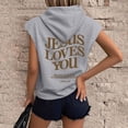 thumbnail image 5 of Women Going Out Tank Tops Jesus Letter Print Sleeveless Shirts Summer Hooded Loose Fit Tees, 5 of 6