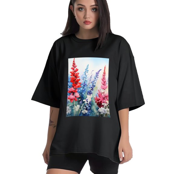 Plus Size Shirt for Women Black Tops for Women Short Sleeves Shirt for Women Flowers T Shirt Crewneck Shirt for Women XS