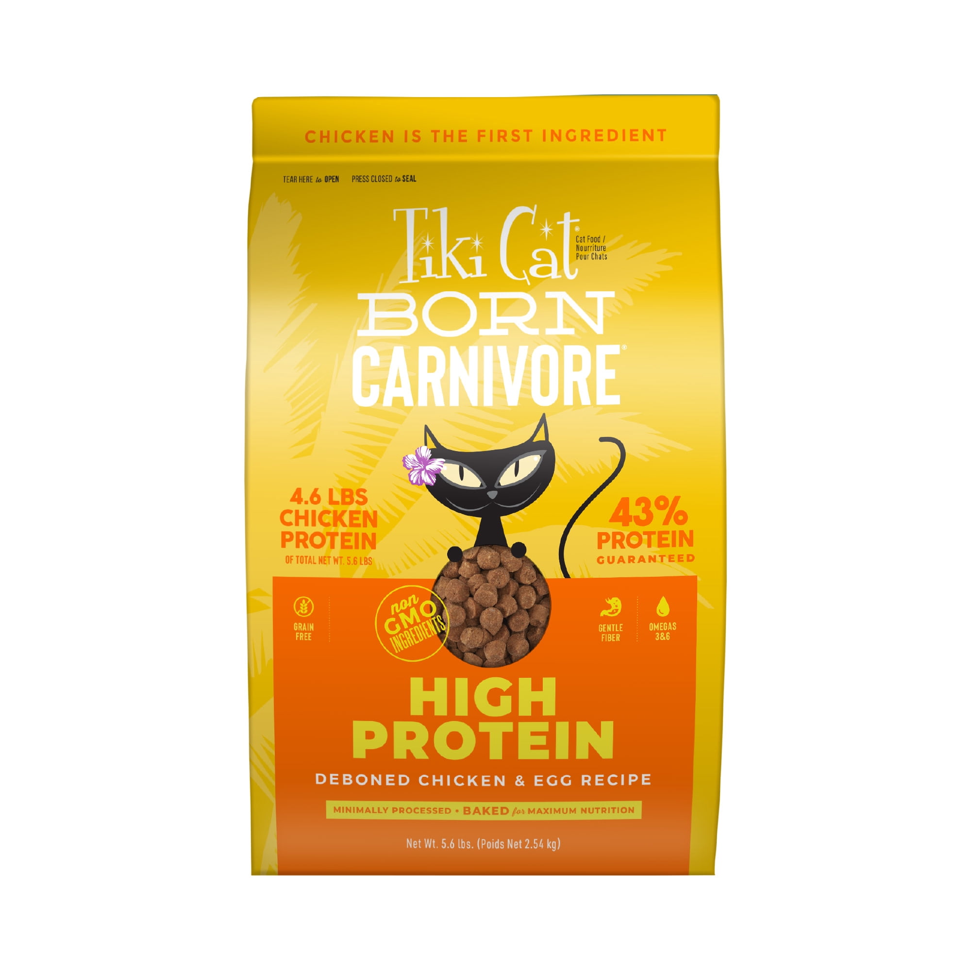 (3 pack) Tiki Cat Born Carnivore High Protein Dry Cat Food, Deboned Chicken & Egg 5.6 lbs. Bag