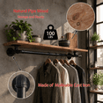 Wall Mounted Clothes Rack, Brown, 1T36IN, Solid Wood and Iron, Space ...