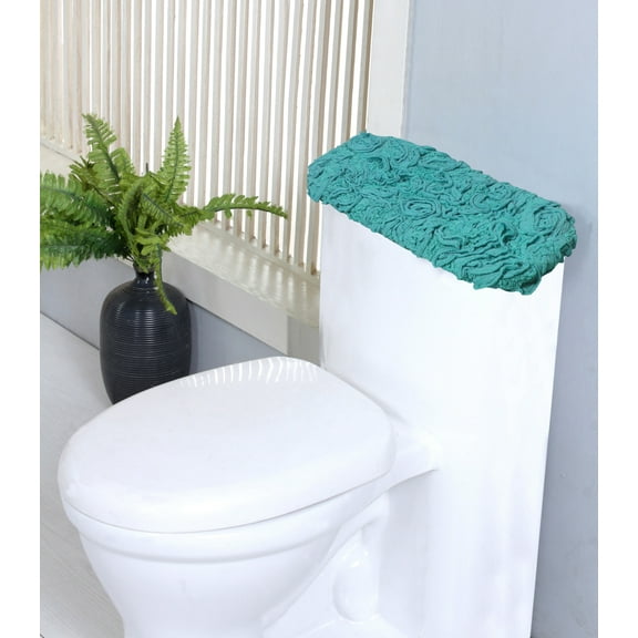 Home Weavers Bell Flower Collection Bathroom Rug 100% Cotton Fabric Tank Cover, Soft & Absorbent Bath Rug,Machine Washable, Toilet Tank Cover for Bathroom, 10"x22" Tank Cover, Turquoise