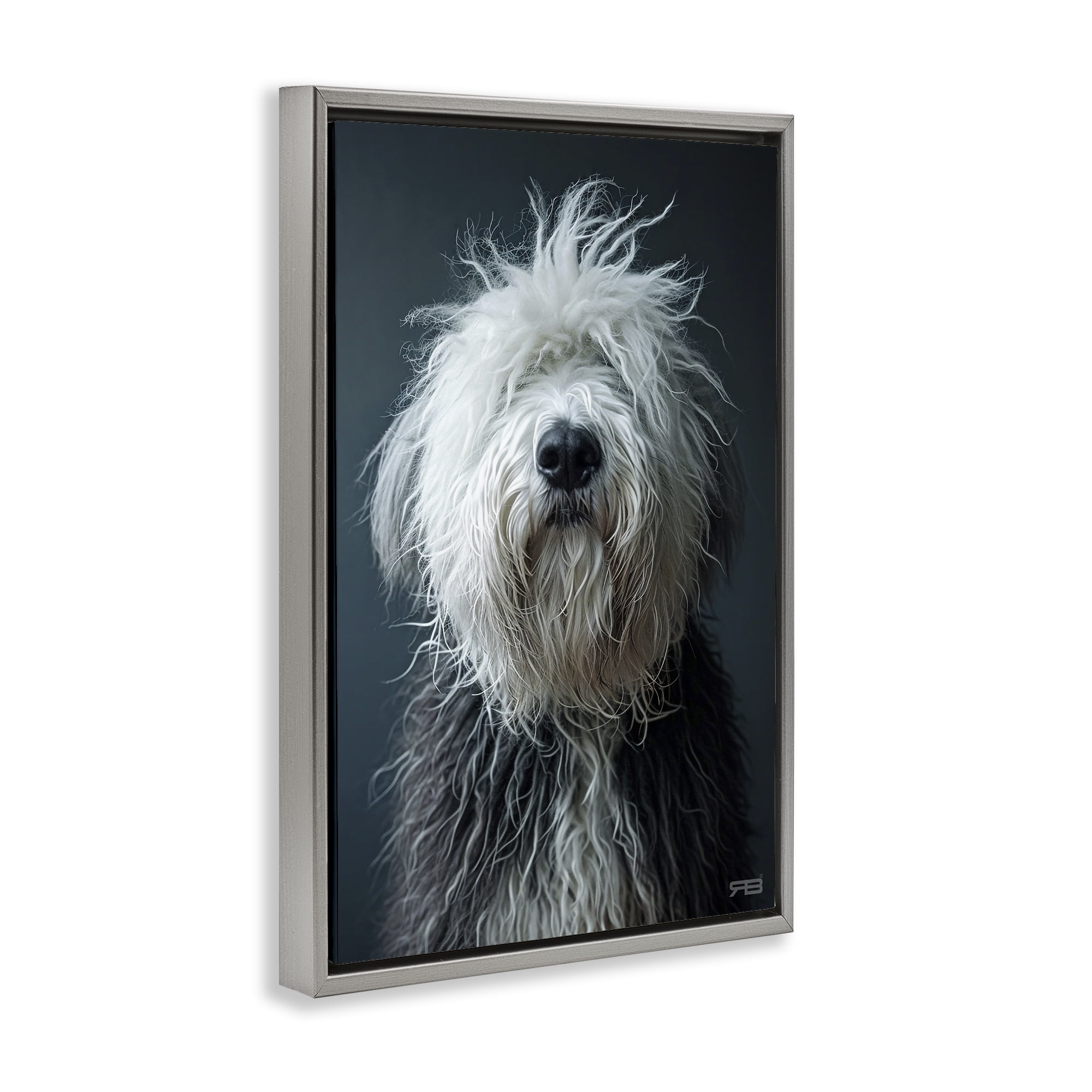 Stupell Industries Shaggy Pup Portrait Animals & Insects Painting Gray Floater Framed Canvas Art Print Wall Art, 21 x 31