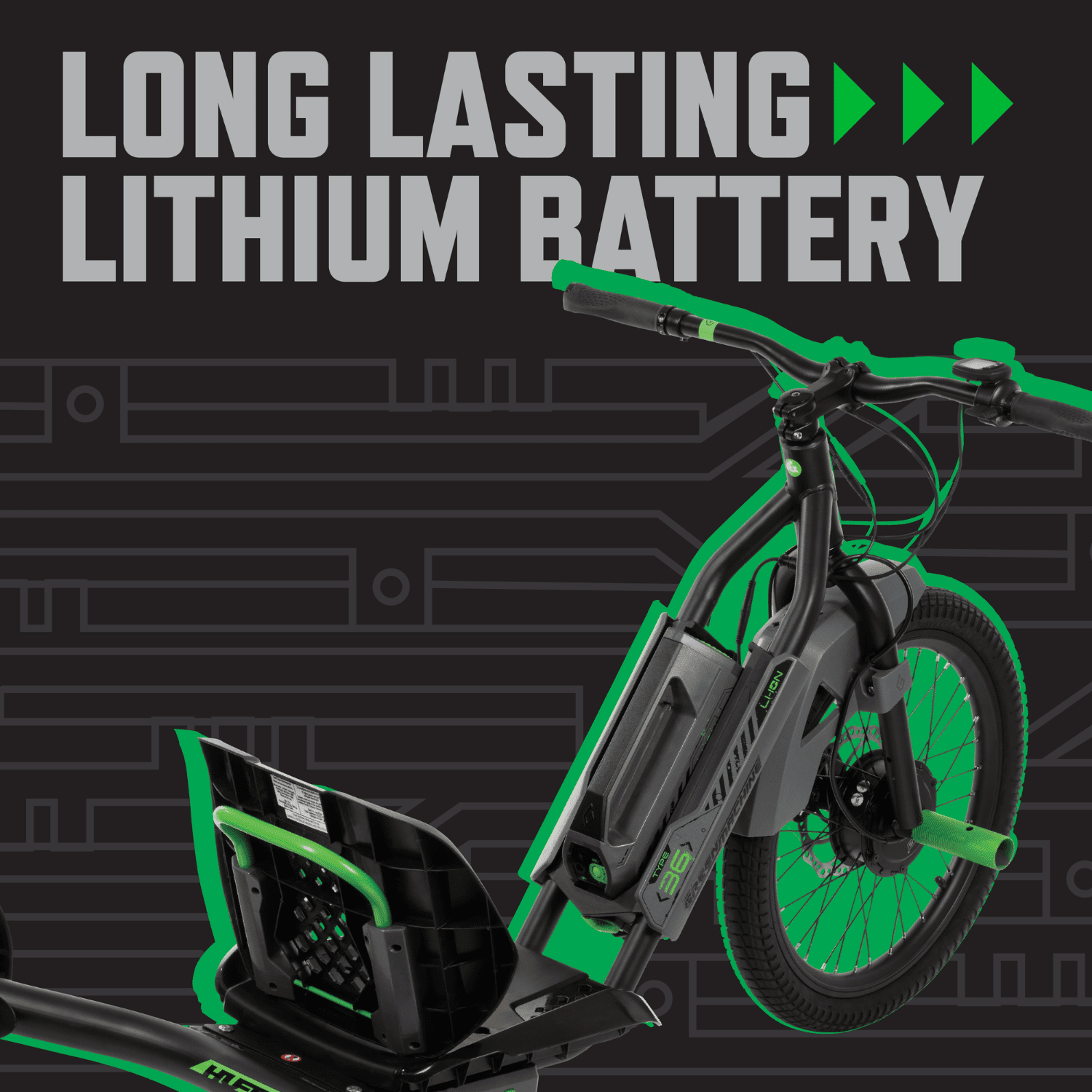 Huffy Green Machine 36V Electric Drift Trike, 15 MPH, Adult/Teens, Black