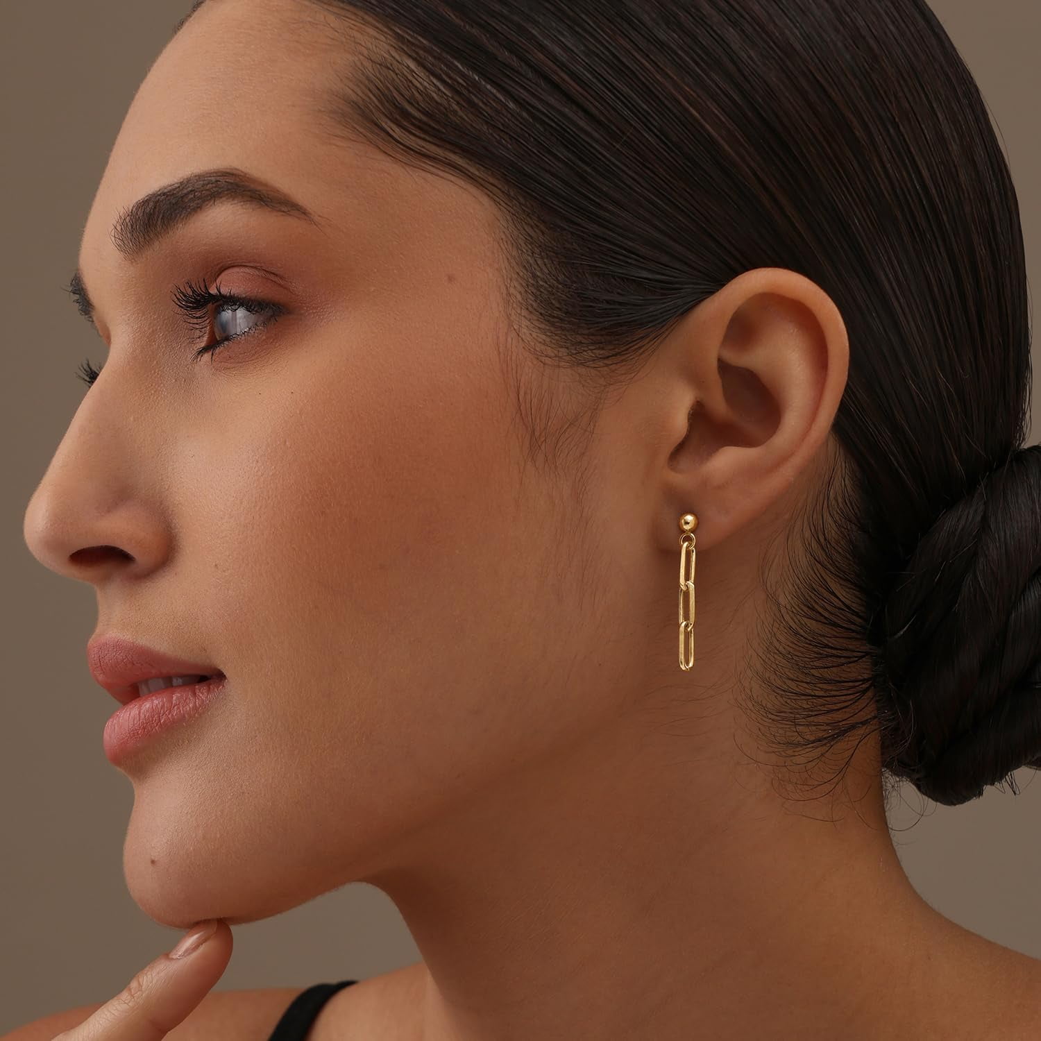 LeCalla 925 Sterling Silver Gold-Plated Hypoallergenic Light-Weight Italian Paperclip Link-Chain Earrings for Women and Teen 30MM