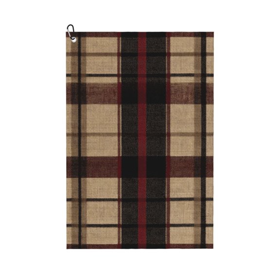 Golf Towel 24x16in Absorbent Quick Dry Decontamination Mountain-Climbing Clench Designed To Carry Four Side Locks Sandybrown Buffalo Plaid Check Tartan Scotland_3