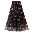 thumbnail image 4 of Arlun Womens Floral Midi Skirts High Waisted A Line Cute Layered Mesh Pleated Skirt Lightweight Swing Flowy Knee Length Casual Skirts Black One Size, 4 of 4
