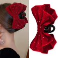 thumbnail image 1 of wonima44 Large Bow Claw Clips for Women - Velvet Red Bows With Rhinestones - Big Clips for Thick Long Hair - Bowknot Accessories for Girls Party Prom - Nonslip Jaw Clamps for Styling, 1 of 1