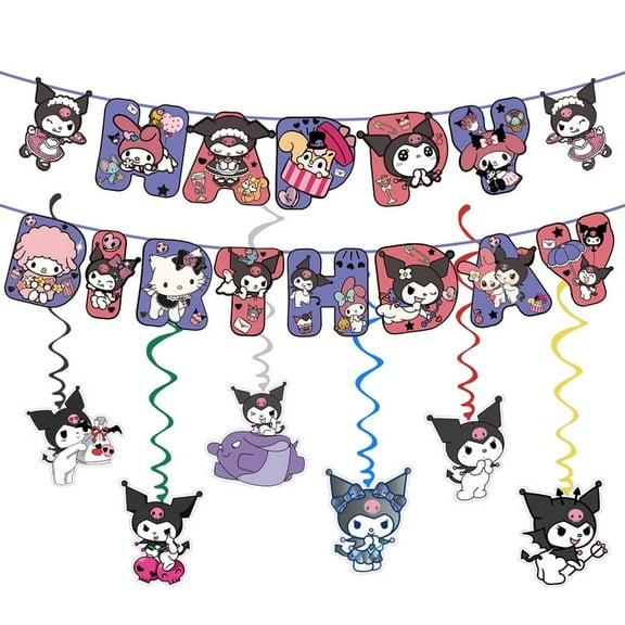 Kuromi Birthday Party Decorations,Kuromi Happy Birthday Banner Hanging Swirls for Birthday Party Supplies