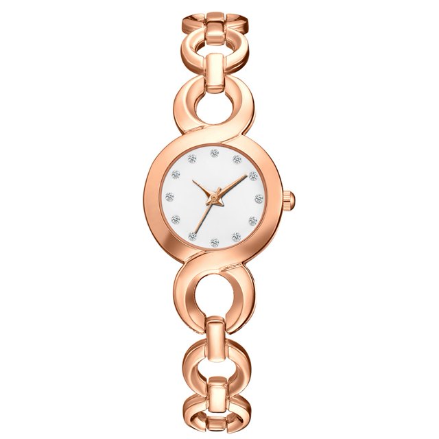 Reloj de aleación de moda Reloj de pulsera de cuarzo con pantalla analógica y esfera redonda (blanco dorado rosa)