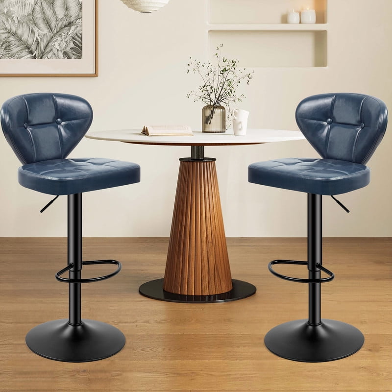 Daluvenix Bar Stools with Back Sets of 4 ,Modern Barstools Adjustable Faux Leather Upholstered Swivel Bar Stools, Counter Height Bar Chairs with Back for Kitchen Island,Blue