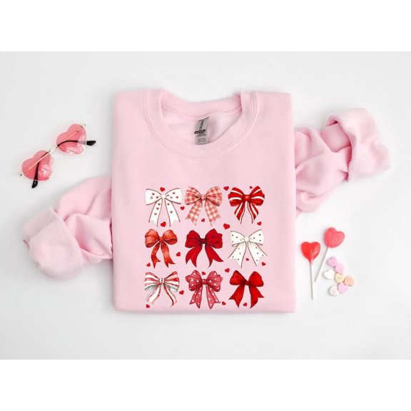 Coquette Valentine Heart Bow Sweatshirt, Retro Valentine Sweatshirt, Valentines day Bow Sweatshirt, Coquette Bow Sweatshirt