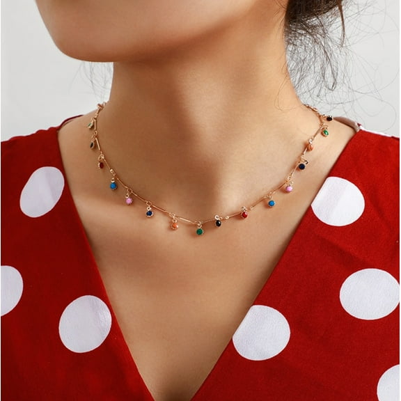 Goldtone Multi Colored Dainty Drop Necklace