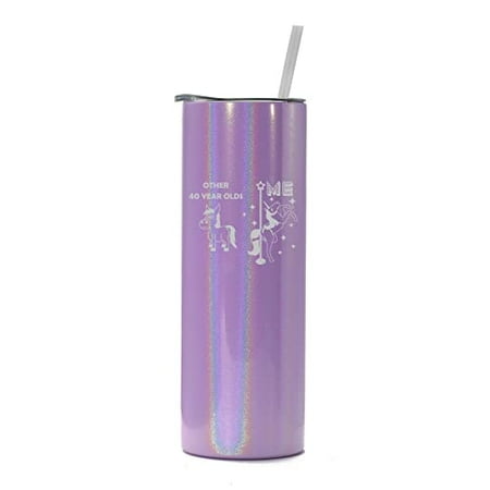 

20 oz Skinny Tall Tumbler Stainless Steel Vacuum Insulated Travel Mug Cup With Straw 40 Year Old Superstar Unicorn Funny 40th Birthday (Purple Iridescent Glitter)