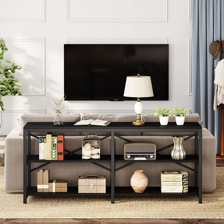 3 Tier Console Table 70.9 Long Foyer Sofa Table with Storage Shelves Black