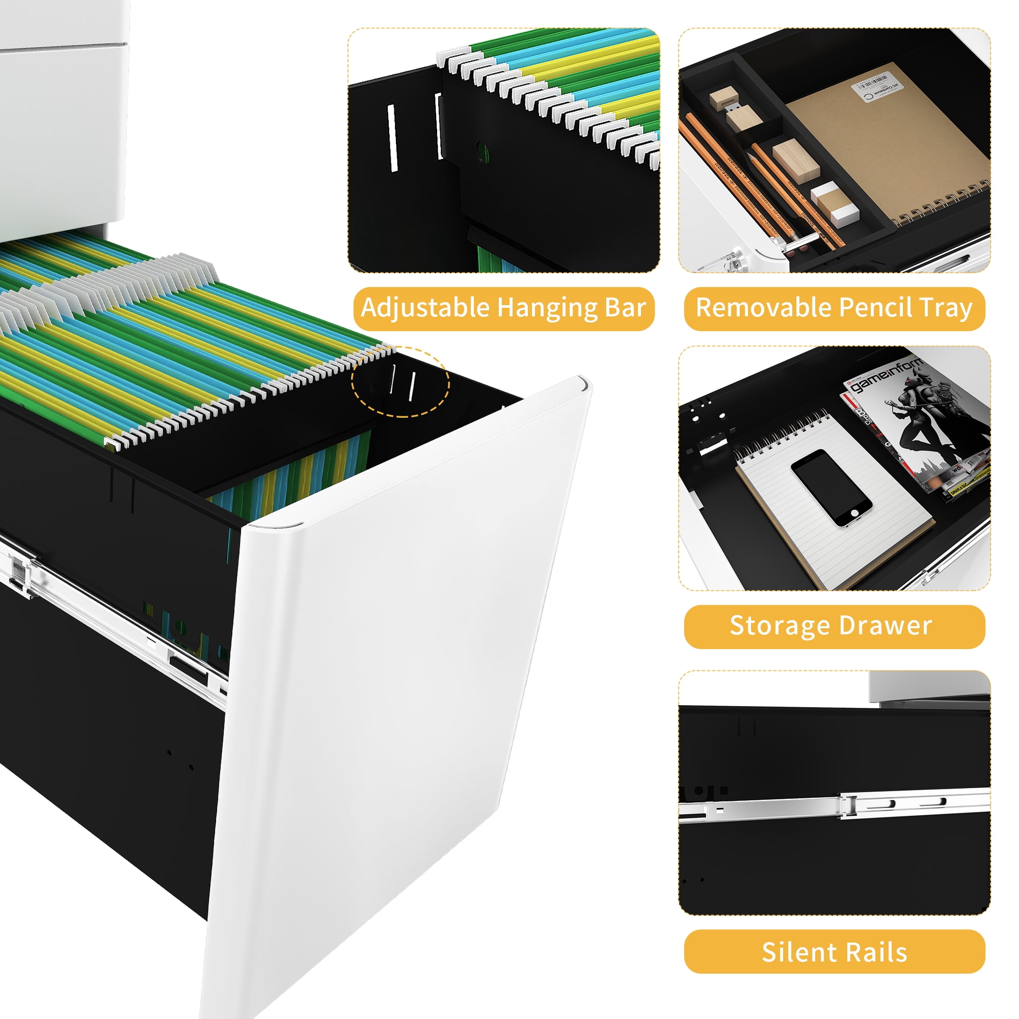 Uforic Mobile Slim File Cabinet with Lock, 3 Drawers, Portable Metal Office Storage Filing Cabinet, Accommodates Lega Size, Pre-Assembled Cabinet Excluding Casters, Designed to Fit Under Desk, White