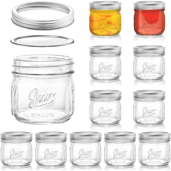 12 Pack Wide Mouth Mason Jars, 12 Oz Glass Canning Jars with Airtight Lids, Clear Mason Spice Jars for Jam, Honey, Jelly, Sauces, Yogurt