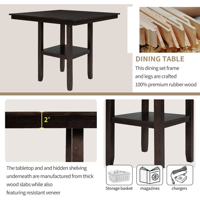 Churanty Farmhouse 5 Pieces Wooden Counter Height Dining Set for 4