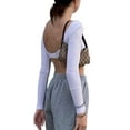 thumbnail image 5 of hirigin Women’s Solid Color Crop Tops, Summer Long Sleeve Square Neck Open Back Slim Fit T-Shirts, 5 of 6