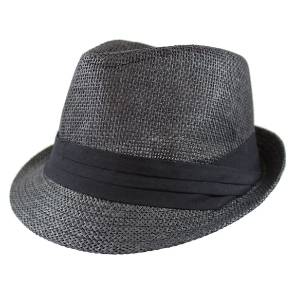 Gelante Summer Fedora Panama Straw Hats with Black Band - Black, L/XL