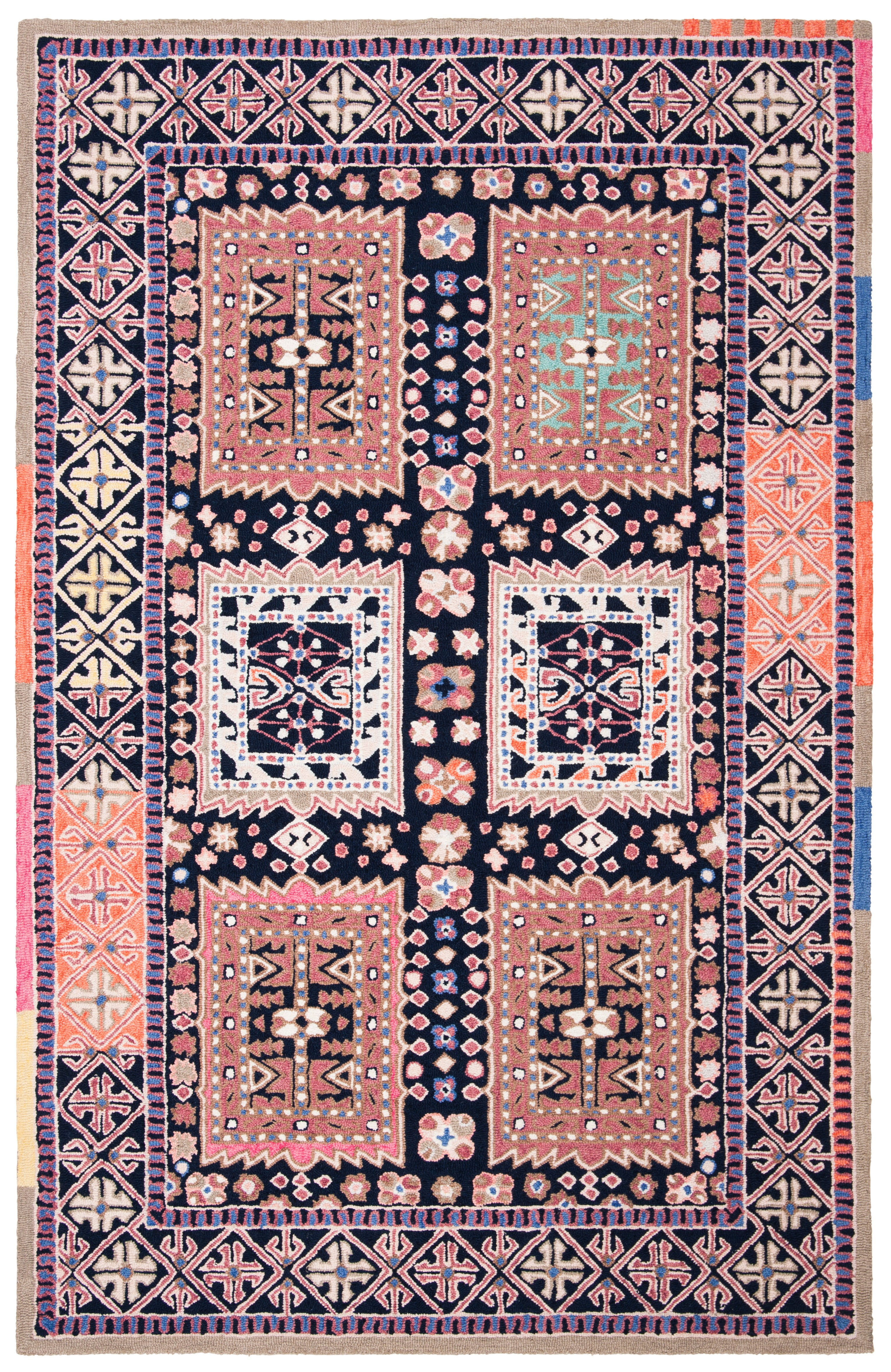SAFAVIEH Bellagio Petar Geometric Wool Area Rug, Black/Navy, 6' x 9'