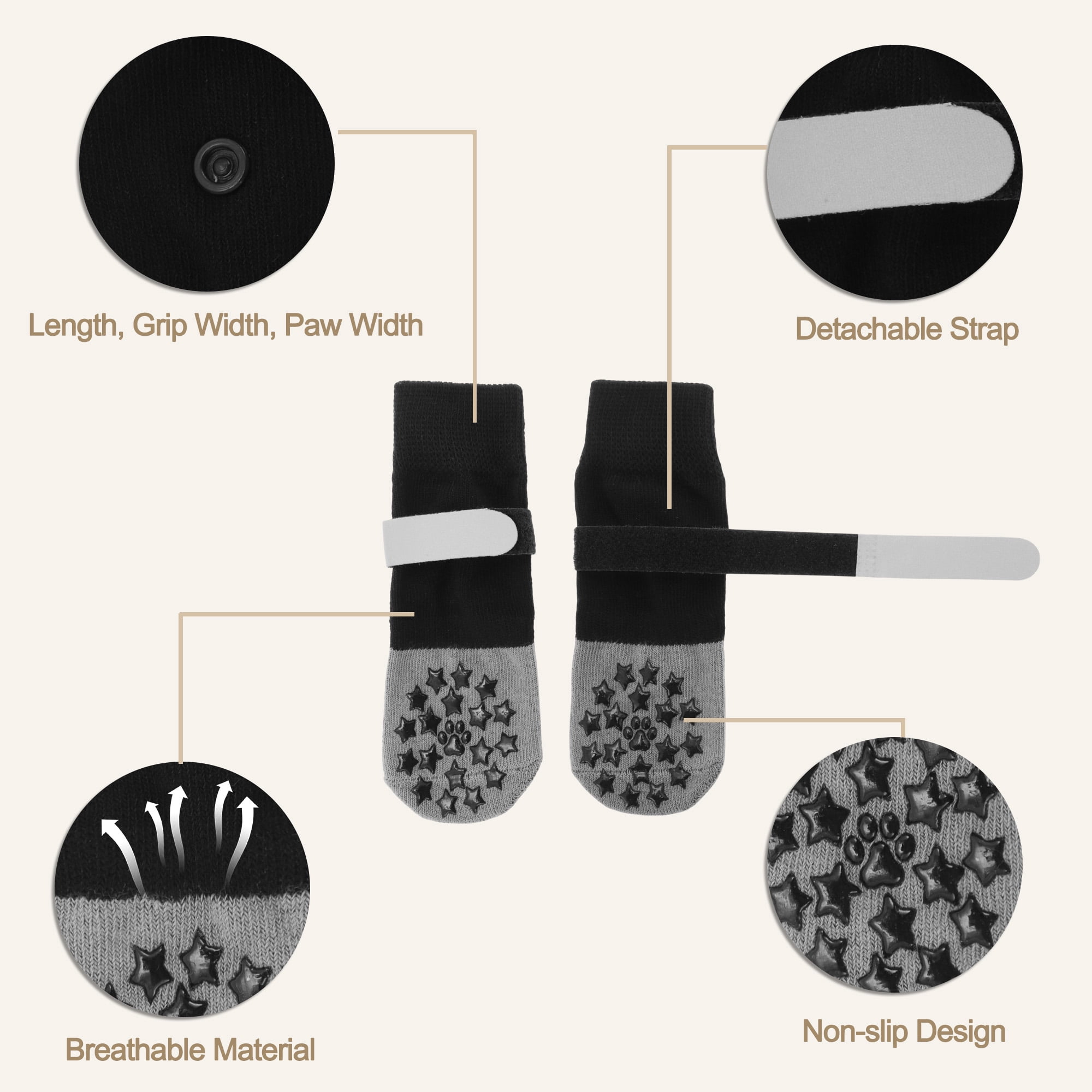 Unique Bargains 4 Pcs Non-Slip Durable Dog Socks With Reflective Tapes Gray L