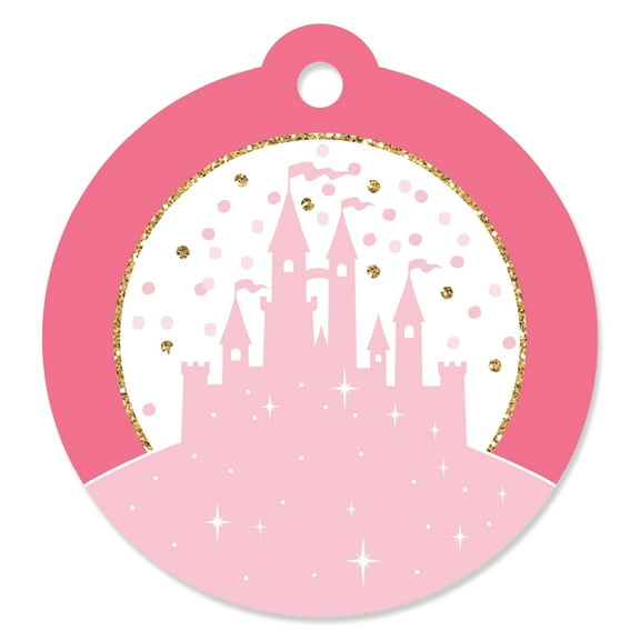 Big Dot of Happiness Little Princess Crown - Pink and Gold Princess Baby Shower or Birthday Party Favor Gift Tags (Set of 20)