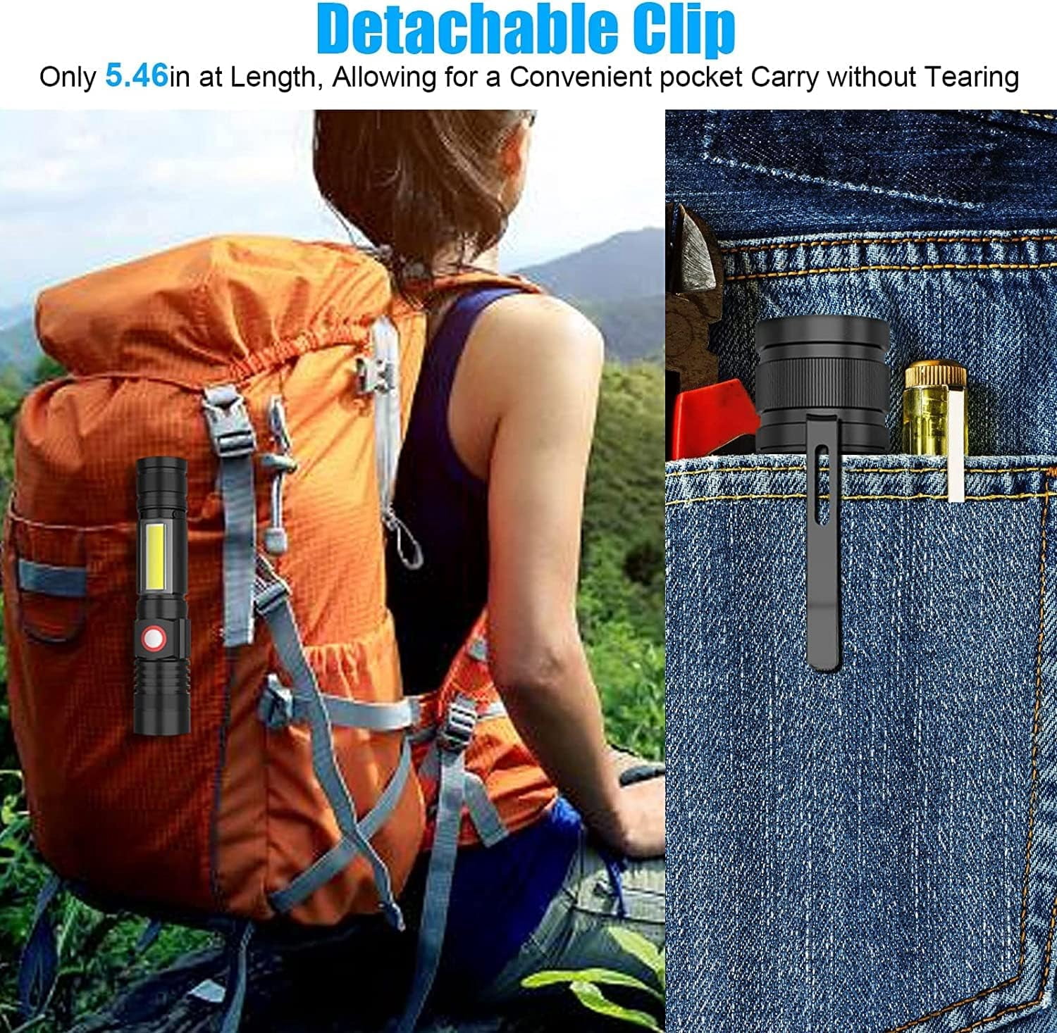 Magnetic Flashlights High Lumens Rechargeable 2 Packs,Super Bright LED Magnet Tactical Flashlight with Cob Worklight,Handheld Flash Light with Holsters for Camping，outdoor activities,hiking,readin,ad