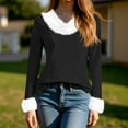 thumbnail image 5 of Christmas Sweater Fur Trim Top for Women, Xmas V Neck Faux Fur Trim Tops Casual Loose Long Sleeve Womens Christmas Outfit Black S, 5 of 7