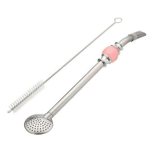 WORGEOUS 2 piezas Yerba Mate Bombilla calabaza filtro para beber paja de acero inoxidable cabezal de filtro extraíble con cepillos de limpieza (rosa)