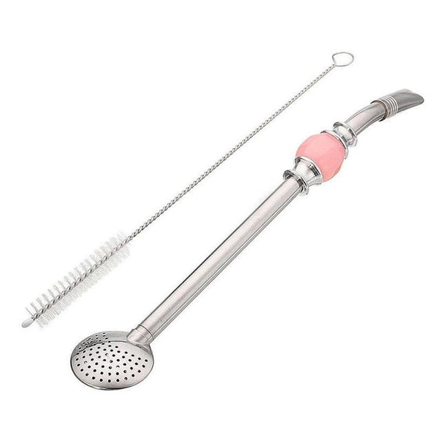 WORGEOUS 2 piezas Yerba Mate Bombilla calabaza filtro para beber paja de acero inoxidable cabezal de filtro extraíble con cepillos de limpieza (rosa)