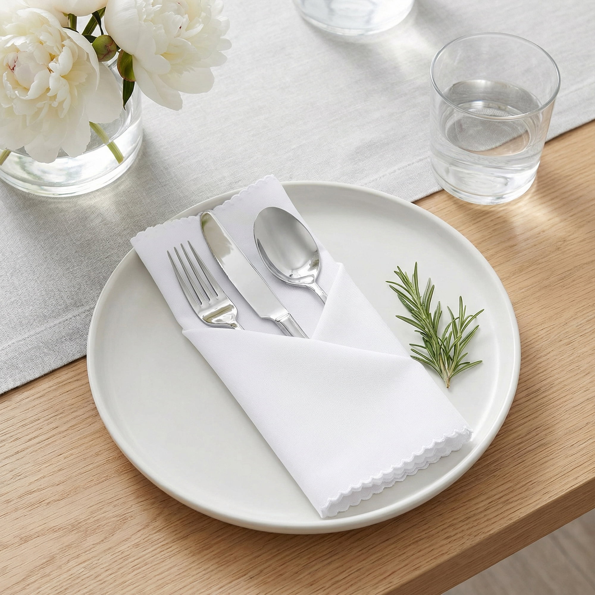 Unique Bargains 12Pcs Polyester Washable Cloth Napkins White 19x19inch