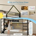 thumbnail image 6 of Bunk Bed Twin Over Twin Size Loft Bed with Globe String Lights and 6 Storage Drawers Low Metal Bunk Beds with Charging Stations & Montessori Bookshelf, Safety Guardrail and Ladder, Black, 6 of 10