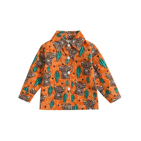 

Arvbitana 3-24 Months Infant Baby Boy Shirt Coat Button Down Lapel Cow Print Shirts Tops Casual Cowboy Outerwear Clothes