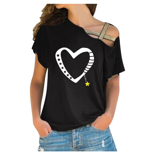 Fridja T-Shirt Décontracté à Manches Courtes Irrégulières pour Femmes