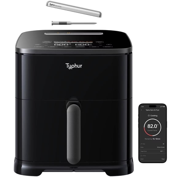 Typhur Sync 8qt Air Fryer with Built-in Wireless Meat Thermometer: Fits 6lb Whole Chicken, 9-in-1, Non-toxic Ceramic Basket, Dishwasher-Safe