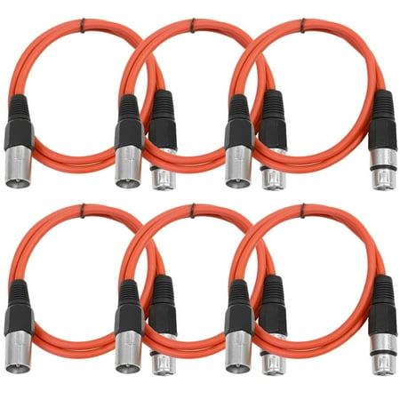 Seismic Audio (6 PACK) Red 2' XLR Patch Cables - Snake Red - SAXLX-2Red6