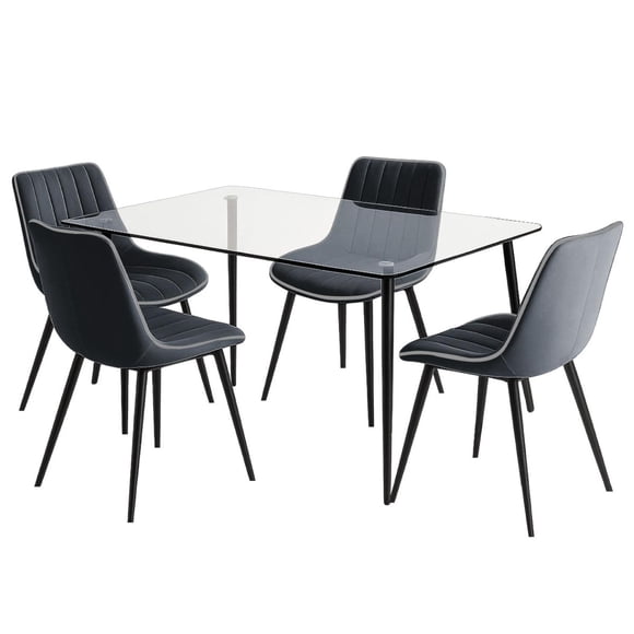 Comedor 4 Silla Velvet Mesa Cristal Minimal Estructura Acero gris
