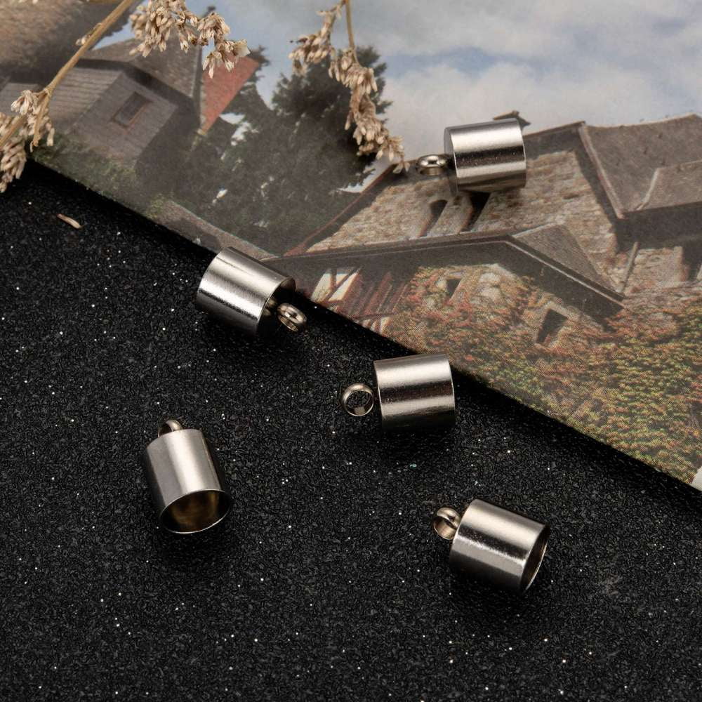 100pc Tarnish Resistant Smooth Surface 201 Stainless Steel Cord Ends End Caps Stainless Steel Color 12x8mm Hole: 2.5mm 7mm Inner Diameter