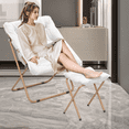 thumbnail image 4 of Monibloom Square Folding Faux Fur Saucer Chair with Ottoman for Adults, Comfy Fluffy Reading Chair for Bedroom Living Room Dorm, White, 4 of 10