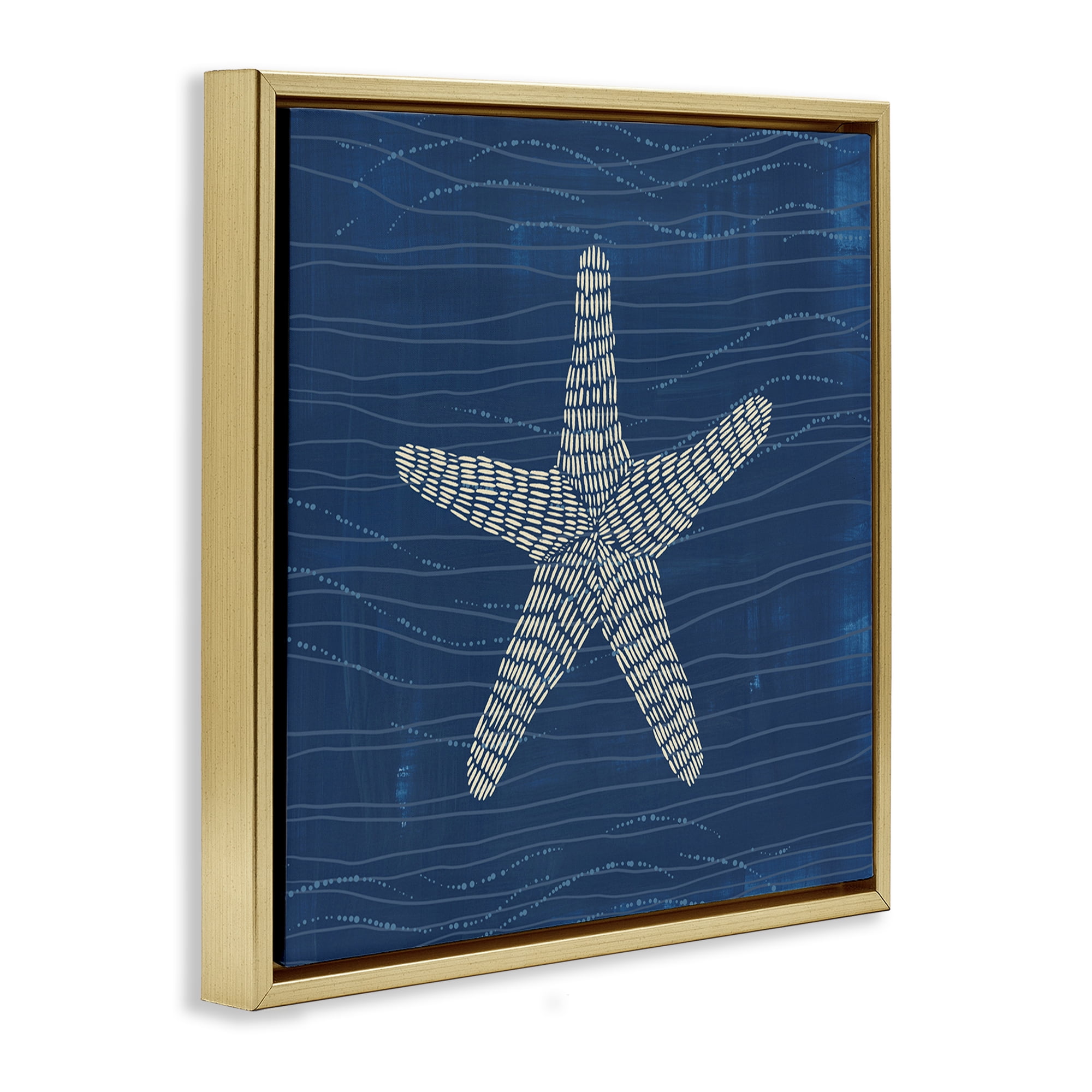 Stupell Industries Starfish on Blue Coastal Painting Gold Floater Framed Canvas Art Print Wall Art, 18 x 18